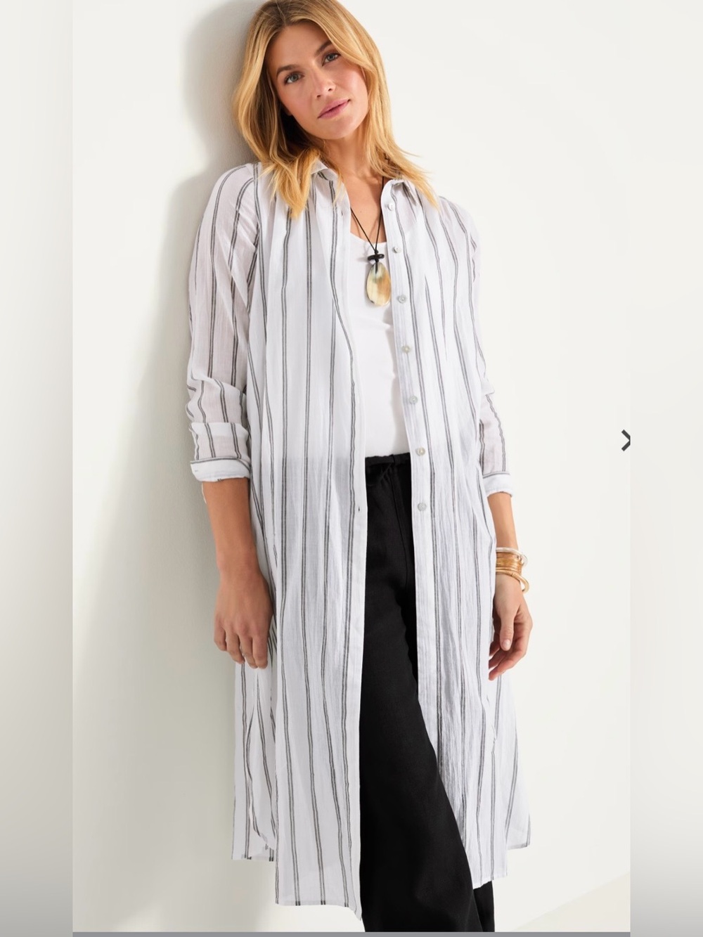 J.Jill Woman’s Size Medium Vertical Striped Cotton Duster Preppy Classic
